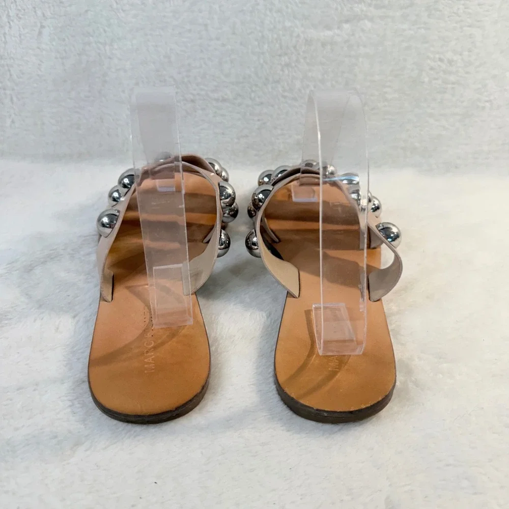 Marc Fisher Bryte2 Slide Sandals Womens 8.5 Nude Studded Flat Crisscross Straps